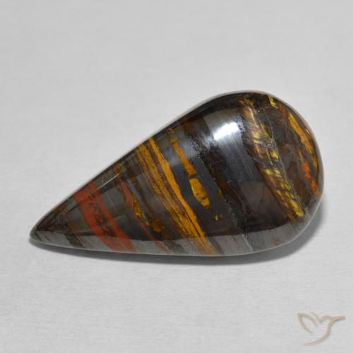 31.01ct Natürlicher Mehrfarbig Tigerauge-Matrix, Birnenform, Lichtundurchlässig