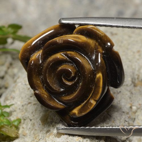 12.98ct Natürlicher Warmes Braun Tigerauge, Blumen-Schliff, Lichtundurchlässig