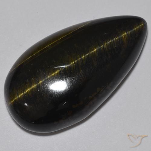 19.70ct Natürlicher gold-braun Tigerauge, Birnenform, Lichtundurchlässig