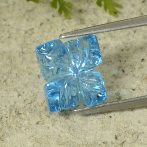 5.16ct Natürlicher Swiss Blue Topas, Blumen-Schliff, Transparent