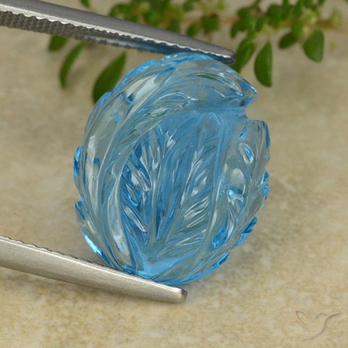 15.14ct Natürlicher Swiss Blue Topas, Blumen-Schliff, Transparent