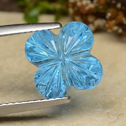 6.04ct Natürlicher Swiss Blue Topas, Blumen-Schliff, Transparent