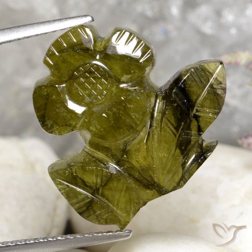 10.85ct Natürlicher Warmes Erdgrün Turmalin, Blumen-Schliff, Lichtdurchlässig
