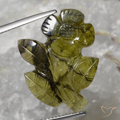 13.81ct Natürlicher Warmes Grün Turmalin, Blumen-Schliff, Lichtdurchlässig